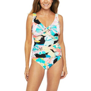 Maxine of Hollywood Retro Floral Twist Front One Piece Swimsuit in Size 10